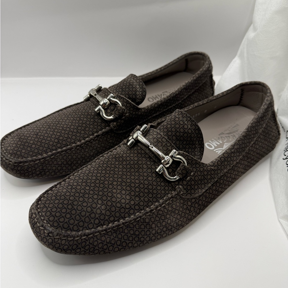 Mens salavatore ferragamo parigi brown gray gancini bit loafers size 9
